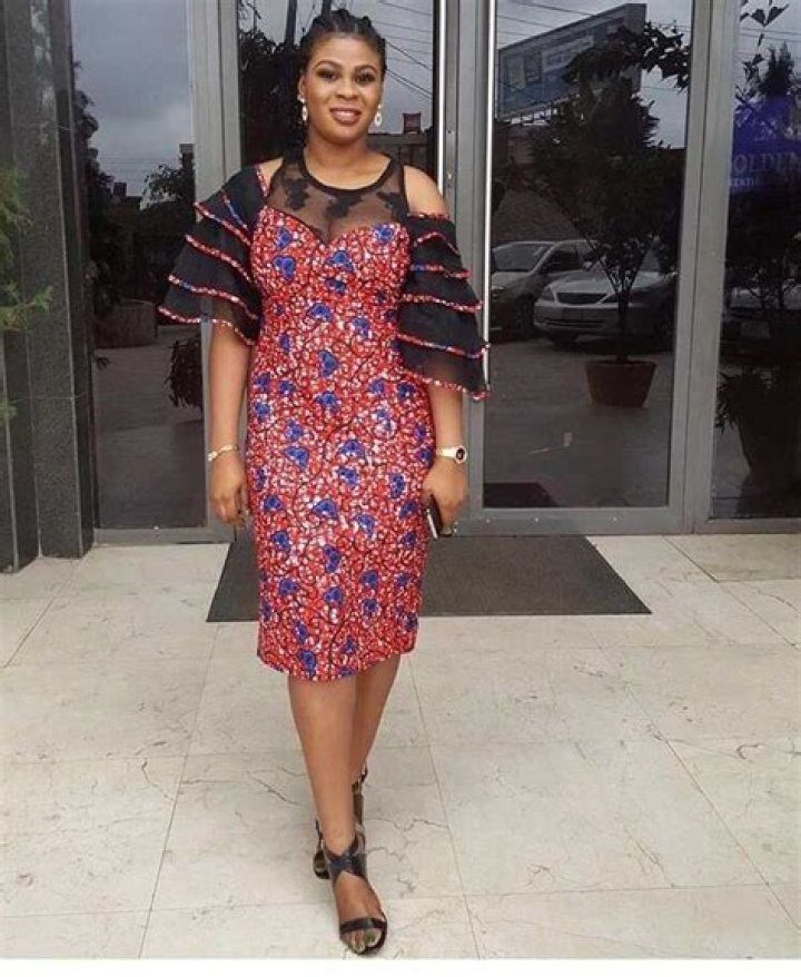 Ankara evening gown with chiffon and lace