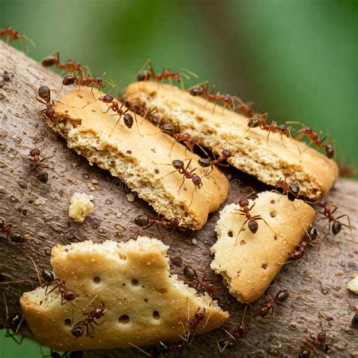 Ants on biscuits - stock photo