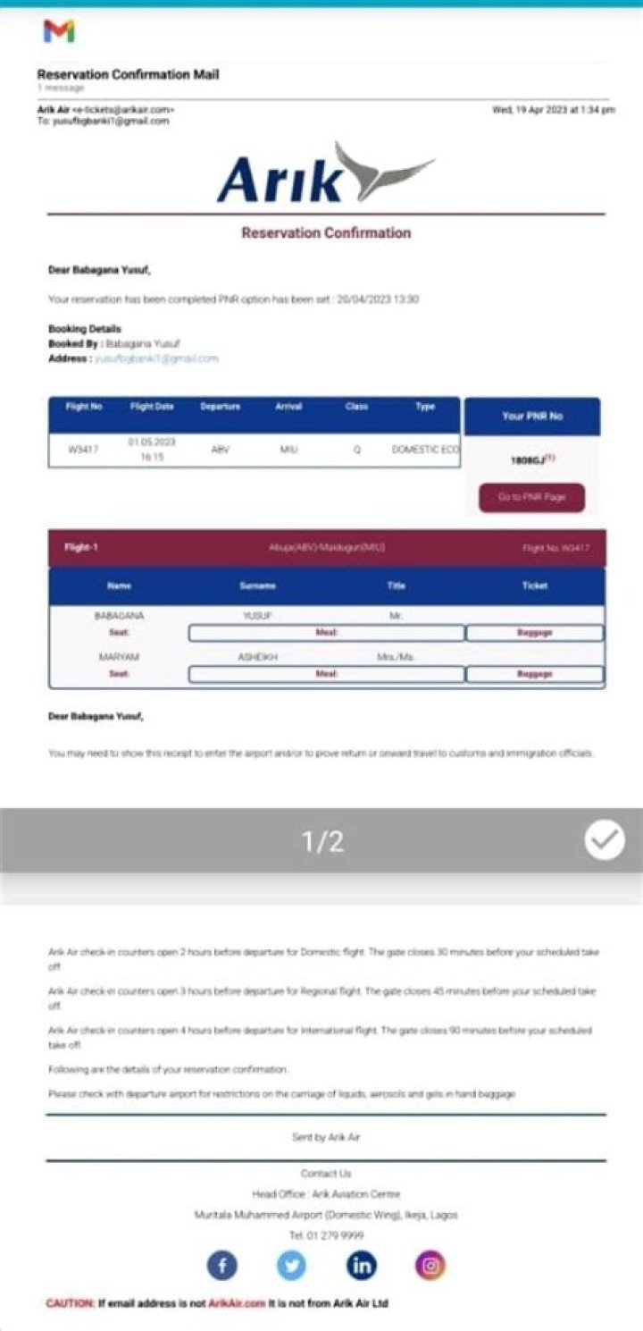Arik Air flight schedule